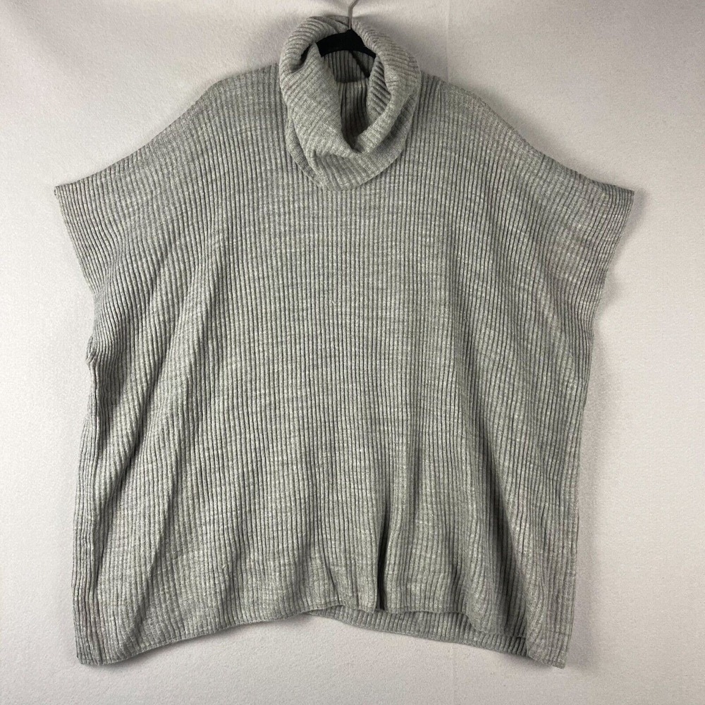 Ann Taylor Poncho Sweater Womens One Size Gray Cowl Neck Ribbed Lagenlook Cozy